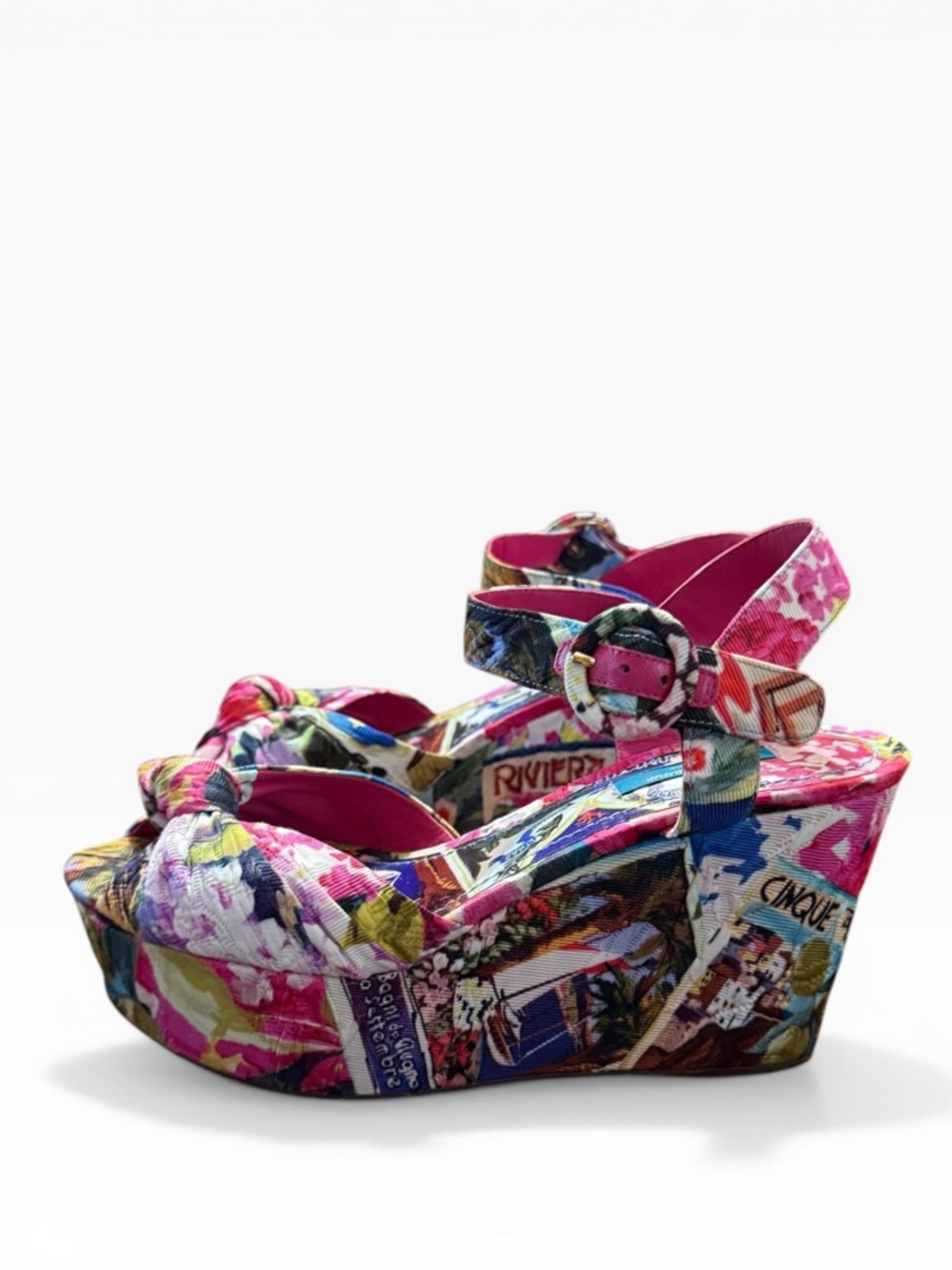 Dolce & Gabbana Floral Printed Faille Platform Wedge Sandals EU 37 US 7